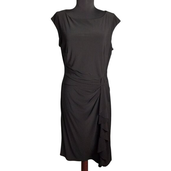 Chaps Size L Dress Sleeveless Little Black Ruched Waist Ruffle Detail - Picture 1 of 10